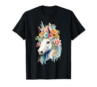 Acquarello etereo Unicorno Floreale Testa Fantasy Art Maglietta