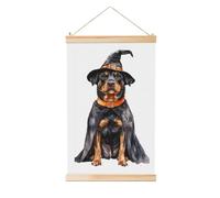 Acquarello Halloween Rottweiler cappello strega lino appeso pittura, arte della parete di lino pezzo d'arte domestica opera d'arte moderna decorazione fattoria 40x60 cm
