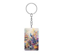Acquarello pavoni e fiori carino acrilico portachiavi rettangolare divertente portachiavi borsa accessori per donne uomini, Stile:, 5x3cm