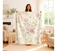 Acquarello Peonia Farfalla Floreale Peonie Peonie Coperta Coperta 101.6x127 | Stampa botanica ad acquerello, coperte sfocate, farfalle e fiori, morbidi toni pastello, eleganti accenti per la casa