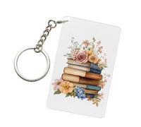 Acquarello Pila Di Libri Con Fiori Acrilico Portachiavi Moda Portachiavi Auto Catene Acriliche Tag Per Uomo Donna