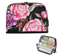 Acquarello rosa viola peonie matite borse stoccaggio grande astuccio con cerniera matite sacchetto ragazze adolescenti penna sacchetto ragazzo stampe ritorno a scuola adulti forniture ufficio