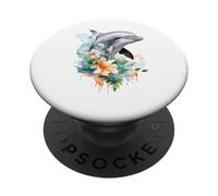 Acquarello vibrante delfino tropicale floreale oceano arte PopSockets PopGrip Adesivo