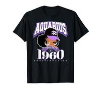Acquario 1960 Zodiac Queens Afro Astrologia Compleanno Maglietta