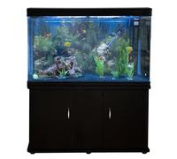Acquario 300 Litri con Armadietto Nero e Kit con Fondale, Piante e Ghiaia Blu