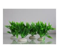 Acquario 4 X Verde Plastica Punta Foglia Piante Con Pesante Base 5 x 12 CM