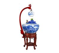Acquario in ceramica con design paesaggio blu e bianco, sistema di flusso dal pavimento al soffitto per pesci rossi, ideale per la decorazione di verande e soggiorno