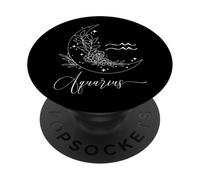 Acquario segno zodiacale minimalista luna boho floreale Line Art PopSockets PopGrip Adesivo