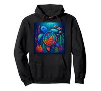 Acquario vibrante delle tartarughe marine con sfondo colorato corallo Felpa con Cappuccio