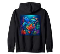 Acquario vibrante delle tartarughe marine con sfondo colorato corallo Felpa con Cappuccio