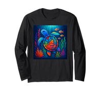 Acquario vibrante delle tartarughe marine con sfondo colorato corallo Maglia a Manica