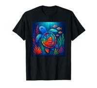 Acquario vibrante delle tartarughe marine con sfondo colorato corallo Maglietta
