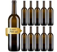 acquaverde | 10 Bottiglie Bordolese per Vino da 750 ml in Vetro Scuro UVAG, Contenitore Alimentare, Bottiglia Vuota per Vini Rosso, Bianco e Rosato con Imboccatura idonea per Tappo in Sughero