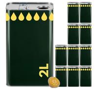 acquaverde | 10 Lattine per Olio di Oliva, Lattina Verde con Litografia Gocce Oro, in Metallo, Contenitore Alimentare, Latta da 2 Litri con Tappo Ermetico e Maniglia