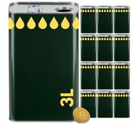 acquaverde | 12 Lattina per Olio di Oliva, Verde con Litografia Gocce Oro, in Metallo, Contenitore Alimentare, Latta da 3 Litri con Tappo Ermetico e Maniglia