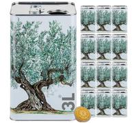 acquaverde | 12 Lattine per Olio di Oliva, Lattina Bianca con Serigrafia Albero di Ulivo, in Metallo, Contenitore Alimentare, Latta da 3 Litri con Tappo Ermetico e Maniglia