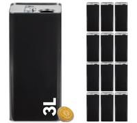 acquaverde | 12 Lattine per Olio di Oliva, Lattina Nera Opaca, in Metallo, Contenitore Alimentare, Latta da 3 Litri con Tappo Ermetico e Maniglia - MADE IN ITALY