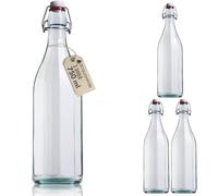 acquaverde | 6 Bottiglie in Vetro Costolata per Acqua, Bevande e Liquori, Design Vintage, Bottiglia Trasparente con Tappo Meccanico Ermetico - 750 ml