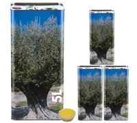 acquaverde | 3 Lattine per Olio EVO da 5 Litri, Contenitore Alimentare in Metallo con Nuovo Design "Blu/Verde con Albero di Ulivo", Latta Rettagolare 5000 ml con Doppio Tappo e pratica Maniglia