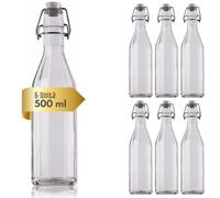 acquaverde | 6 Bottiglie in Vetro Costolata per Acqua, Bevande e Liquori, Design Vintage, Bottiglia Trasparente con Tappo Meccanico Ermetico - 500 ml