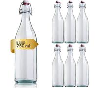 acquaverde | 6 Bottiglie in Vetro Costolata per Acqua - 750 ml, Bevande e Liquori, Design Vintage, Bottiglia Trasparente con Tappo Meccanico Ermetico