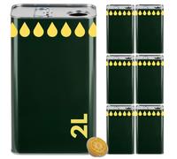 acquaverde | 6 Lattine per Olio di Oliva, Lattina Verde con Litografia Gocce Oro, in Metallo, Contenitore Alimentare, Latta da 2 Litri con Tappo Ermetico e Maniglia