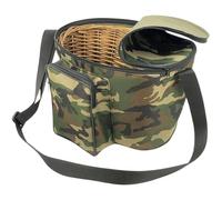acquaverde | Borsa a Tracolla Portafunghi Professionale, con Tasca, Verde Mimetico, Cesto in Vimini per Raccolta Funghi e Pic-Nic - cm. 38x28x22