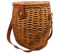 acquaverde | Cesto Portafunghi in Vimini con Coperchio, Tracolla Regolabile e Chiusura di Sicurezza Metallica, Borsa Multiuso per Raccolta Funghi e Attività all’Aperto, Grande: 33x23x35 cm