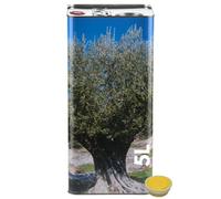 acquaverde | Lattina per Olio EVO da 5 Litri, Contenitore Alimentare in Metallo con Nuovo Design "Blu/Verde con Albero di Ulivo", Latta Rettagolare 5000 ml con Doppio Tappo e pratica Maniglia