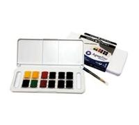 Daler Rowney Aquafine Travel Set di acquerelli con scatola di pennelli da 12 colori assortiti