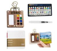 Acquerelli da Viaggio, Mini Kit Acquerelli Portatile, Mini set acquerello con clip per rilegatura, Palette Acquerellabili in Legno con Album da Disegno, Penna e Clip per Pittori, Artisti, Studenti