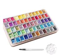 Acquerelli,Kit di Pittura Portatile con Glitter - Kit di Colori Solidi da 60 Colori con Tavolozza | per Adulti, Bambini, Design Unghie, Lavoretti, Libro di Esercizi, Classe, Scuola, Casa, Viaggio