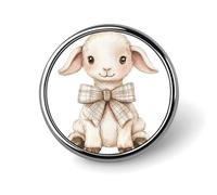 Acquerello A Little Lamb con fiocco beige spilla rotonda per uomo donna moda distintivo collare pin vestito giacca zaino accessori