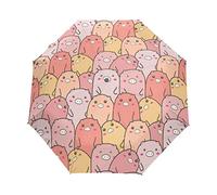 Acquerello Animale Rosa Maialino Maialino Ombrello Pieghevole Automatico Portatile con Apertura e Chiusura Automatica a Pulsante Protezione UV Ombrelli per Viaggi Bambini Ragazzi Ragazze