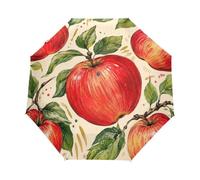 Acquerello Apple Red Rain Umbrella per gli uomini, apertura automatica | Design a 3 pieghe e vivace opera d'arte a baldacchino, ombrello pieghevole che si adatta a una borsa o uno zaino