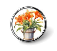 Acquerello arancione giglio in un vaso spilla rotonda per uomo donna moda distintivo collare pin vestito giacca zaino accessori