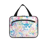 Acquerello Art Foglie Rosso Chiaro Blu Appeso Trucco Custodia da Viaggio con Gancio, Designer Pieghevole Cura Della Pelle Borsa per Viaggio Essentials Vacanza bolsos para Hombre L