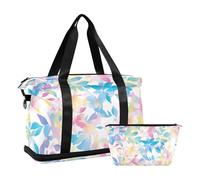 Acquerello Art Leaves Light Red Blue Oggetto Personale Borsa Da Viaggio Borsa a Trasporto con Cinghia Regolabile per Trekking Set 2 Pz, acquerello arte foglie luce rosso blu, 1 size