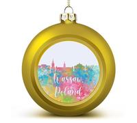 Acquerello Art Paesaggio urbano Palline di Natale Ornamenti Natale Polonia Varsavia Rainbow Skyline Palla da appendere Decorativa per alberi di Natale, Festa di Natale Regalo di Capodanno
