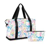 Acquerello Arte Foglie Luce Rosso Blu Viaggio Tote Borse Carry on Weekender Pernottamento Borse Sport Borsone con Cinturino Regolabile per Palestra Grande Capacità, Acquerello Arte Foglie Rosso