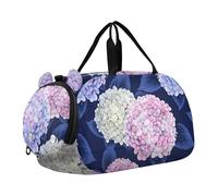 Acquerello Balene Blu Spazio Notturno Ragazze Duffle Bags Borsa Da Viaggio Tote Pernottamento Weekender Duffel Ragazzi Carry on Duffel Bag Sport Duffle Bag, Fiori di ortensia rosa pastello blu
