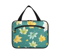 Acquerello Bianco Giallo Acero Foglie Turchese appeso borse da toilette per donne in viaggio con gancio, designer essenziale borsa cosmetica per viaggiare donne vacanza bolsas para maquillaje de mujer