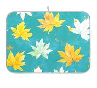 Acquerello Bianco Giallo Acero Foglie Turchese Cucina Contatore Gadget Piatto Scolapiatti pad Grande Tappetino di asciugatura 18 x 24