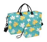 Acquerello Bianco Giallo Acero Foglie Turchese Decorativo Carry On Weekend Bag Palestra Carry on Borse da viaggio con Cinghia Regolabile per lo Sport 2 Pz Set Bolsa para viajar en Avion de Mujer