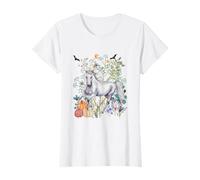 Acquerello Bianco Halloween Cavallo Summerween Animali Wildlife Maglietta