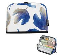 Acquerello Blu Foglie di Fico Bianco Cerniera Matita Sacchetto Grande Matite Astuccio Matite Borse di Stoccaggio Aula Penna Bag Ragazzi Modello College Preppy Scuola Forniture per U