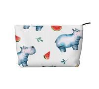 Acquerello carino ippopotamo anguria, Borsa per cosmetici in velluto a coste Borsa per il trucco Borsa da viaggio portatile