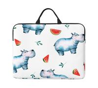 Acquerello carino ippopotamo anguria, Custodia per laptop da 14 pollici, borsa per notebook, custodia per laptop, valigetta con maniglia