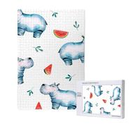 Acquerello carino ippopotamo anguria,Puzzle in legno da 1000 pezzi per adulti e adolescenti