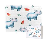 Acquerello carino ippopotamo anguria,Puzzle in legno da 500 pezzi, gioco di famiglia, puzzle per adulti e adolescenti, decorazioni per la casa